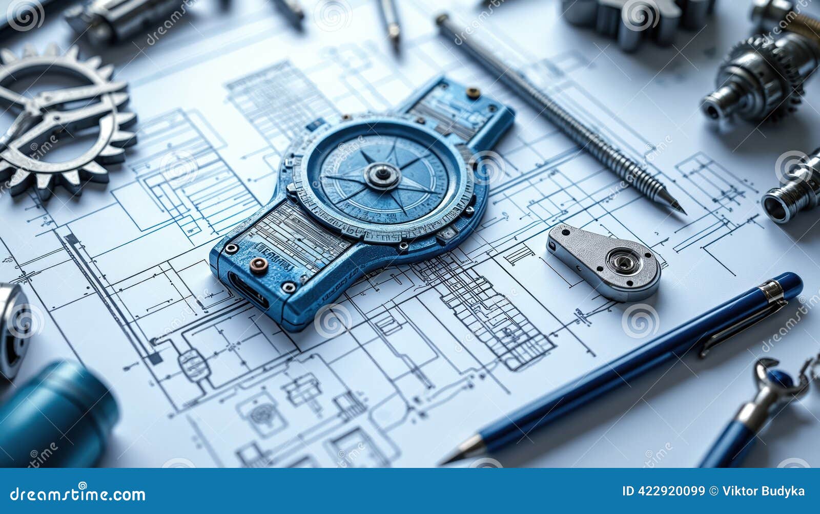 Engineering technical blueprint and mechanical drawing