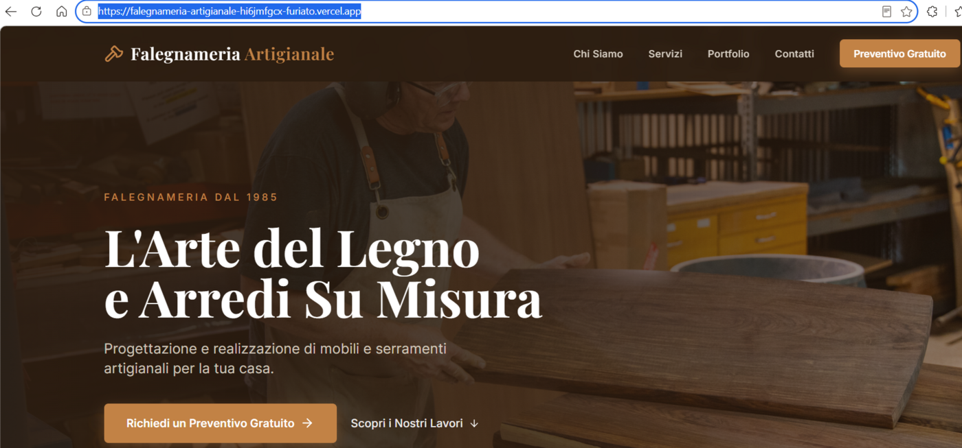 Sito web realizzato per una falegnameria artigianale: home page con portfolio lavori e preventivo